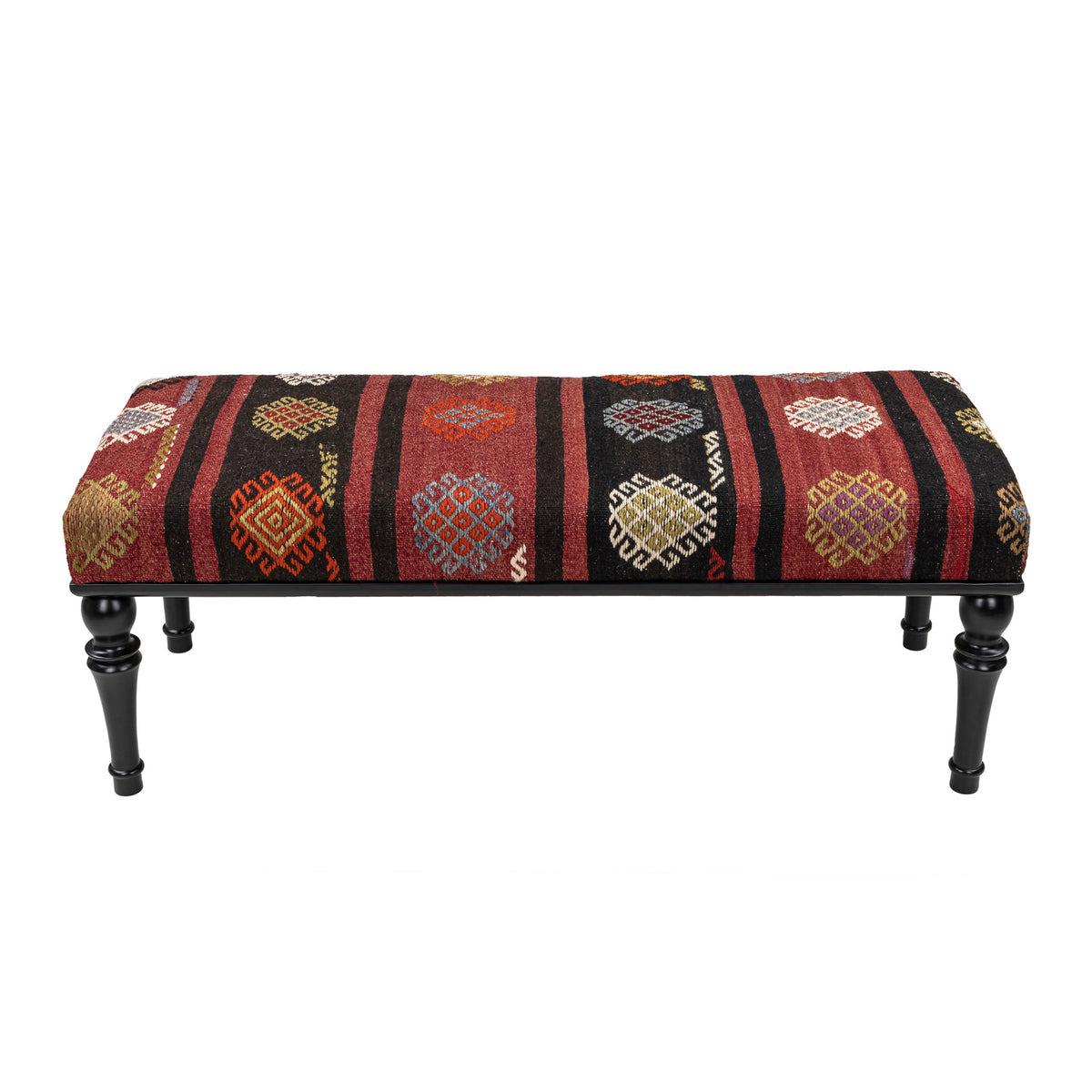 Vintage Kilim Upholstered Bedroom - Entryway Wooden Bench