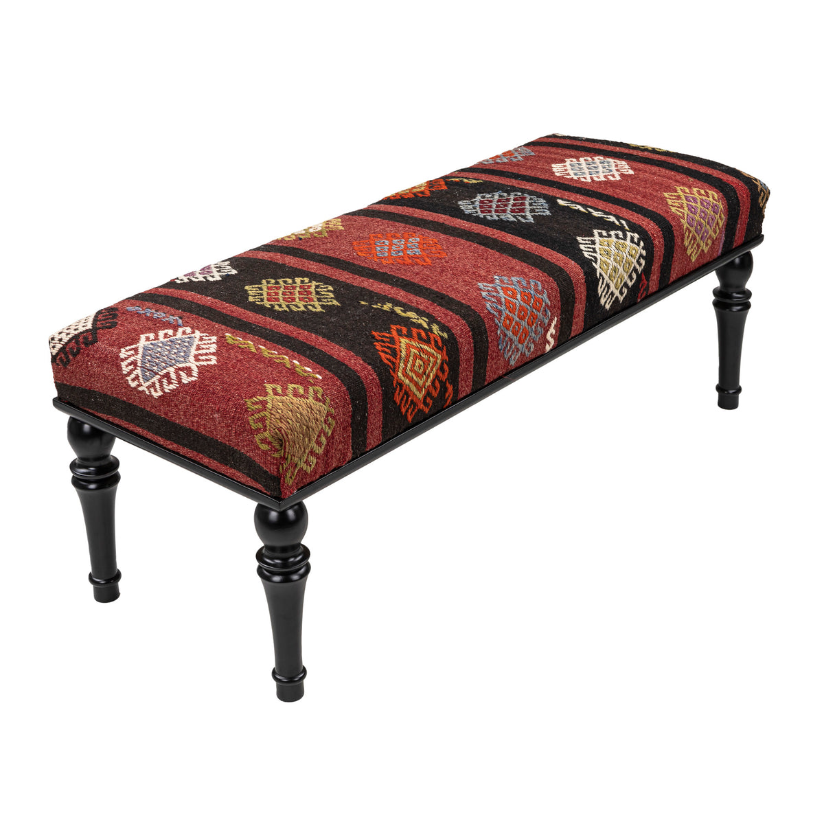 Vintage Kilim Upholstered Bedroom - Entryway Wooden Bench