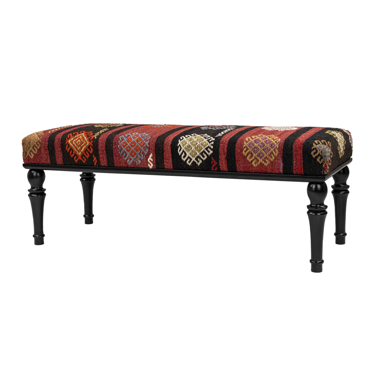 Vintage Kilim Upholstered Bedroom - Entryway Wooden Bench