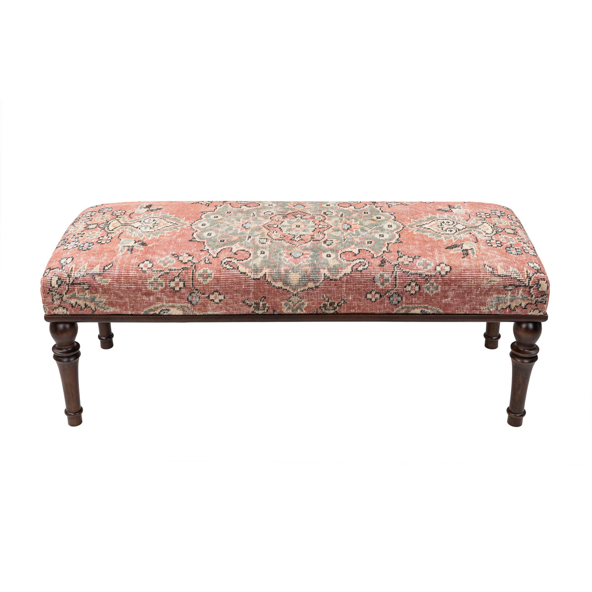 One-of-a-Kind Handmade Vintage Rug Upholstered Ottoman Bench