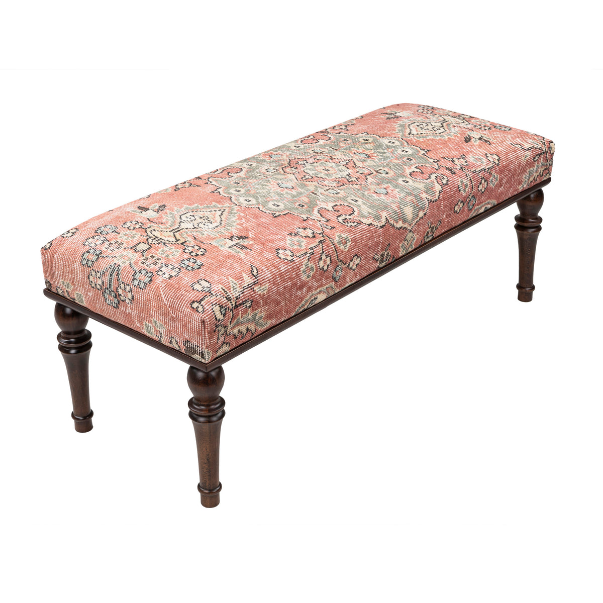 One-of-a-Kind Handmade Vintage Rug Upholstered Ottoman Bench