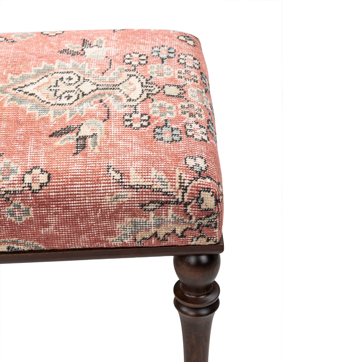 One-of-a-Kind Handmade Vintage Rug Upholstered Ottoman Bench