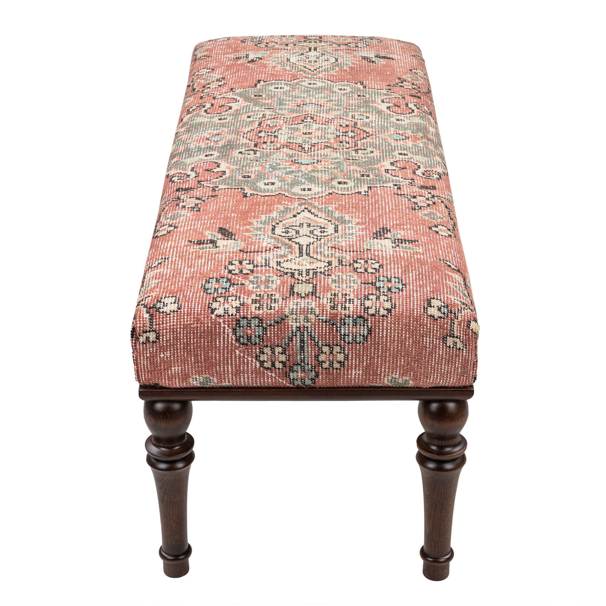 One-of-a-Kind Handmade Vintage Rug Upholstered Ottoman Bench