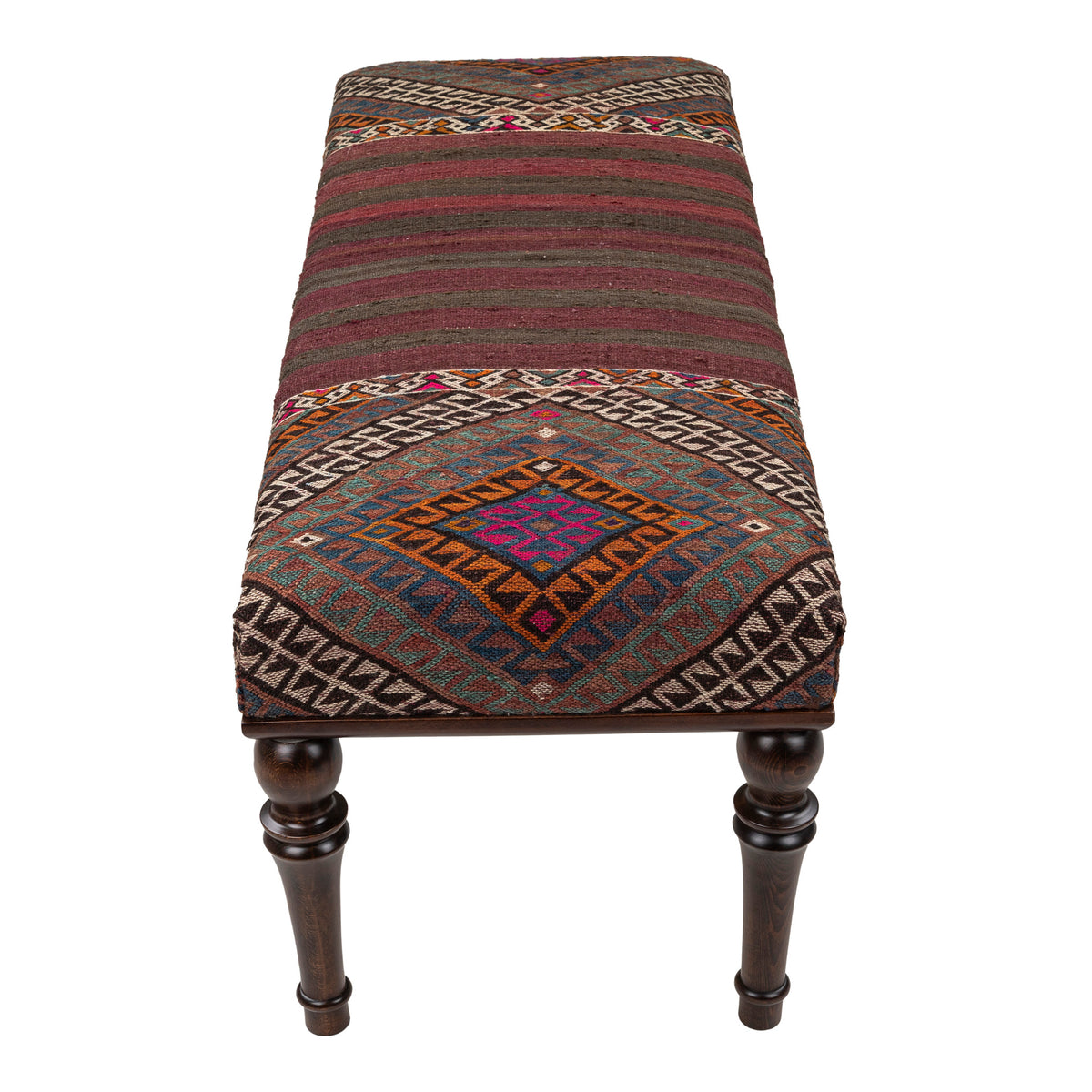 Handmade Vintage Kilim Upholstered Wooden Ottoman Bench