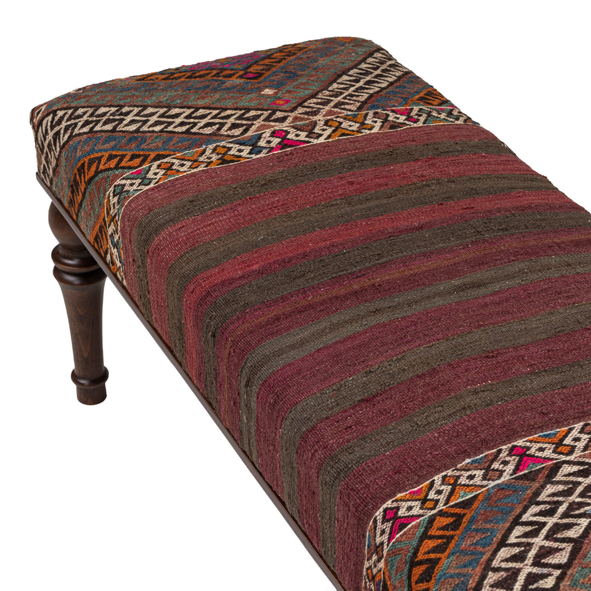 Handmade Vintage Kilim Upholstered Wooden Ottoman Bench