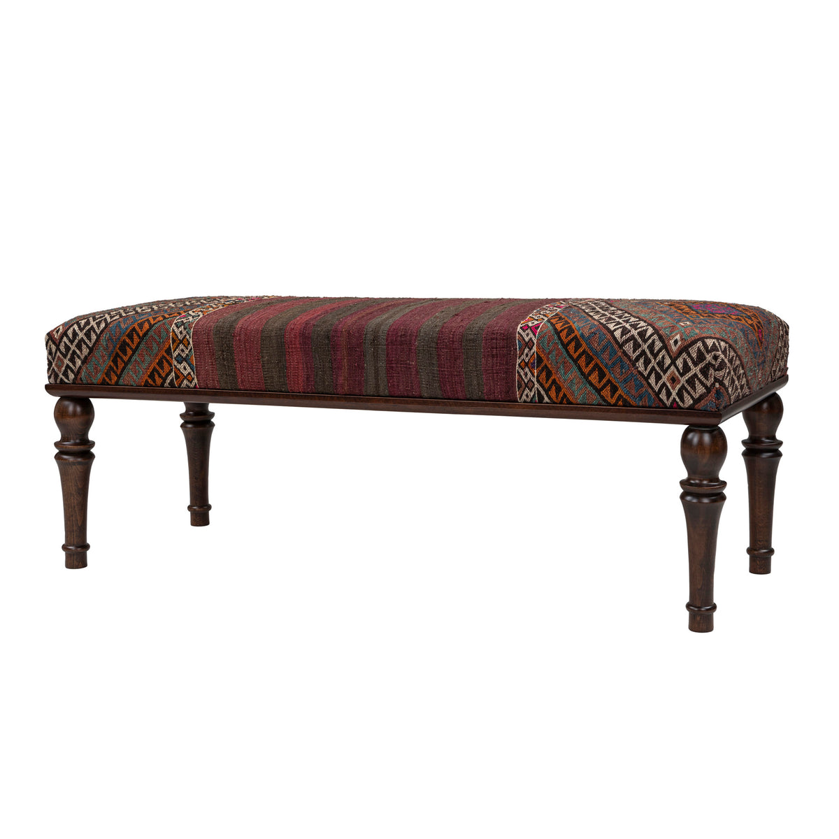 Handmade Vintage Kilim Upholstered Wooden Ottoman Bench