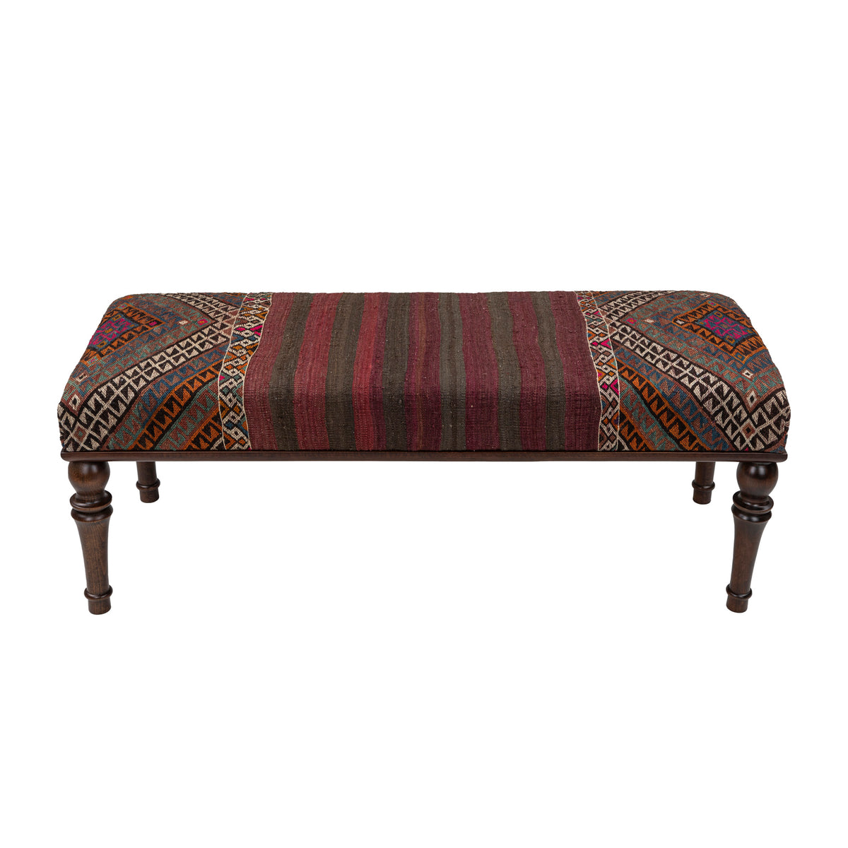 Handmade Vintage Kilim Upholstered Wooden Ottoman Bench