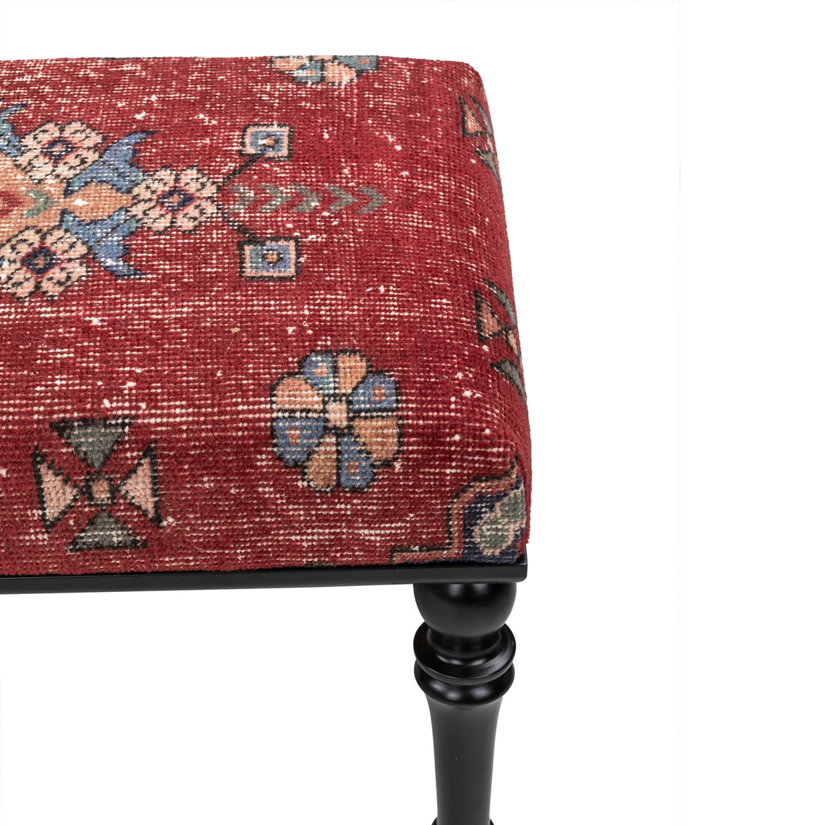 Handmade Vintage Red Rug Upholstered Ottoman Bench