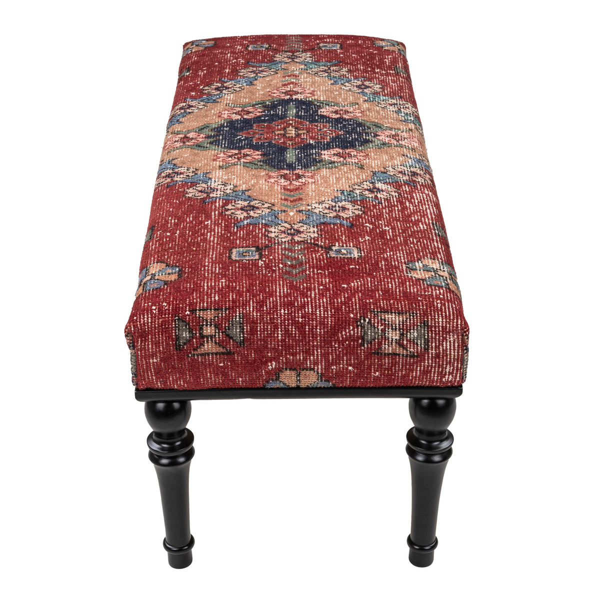 Handmade Vintage Red Rug Upholstered Ottoman Bench