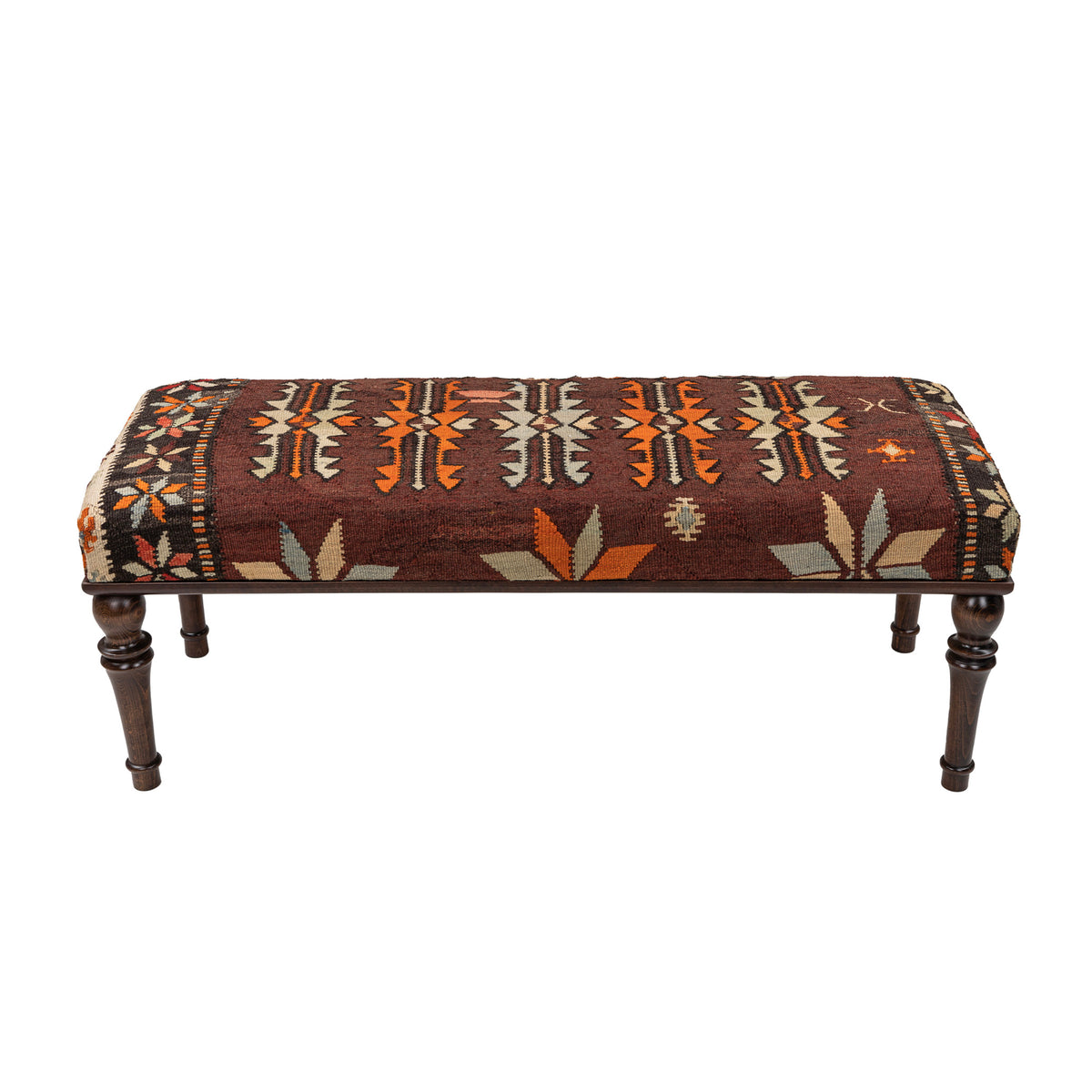 Handmade Vintage Kilim Upholstered Wooden Ottomans Benches