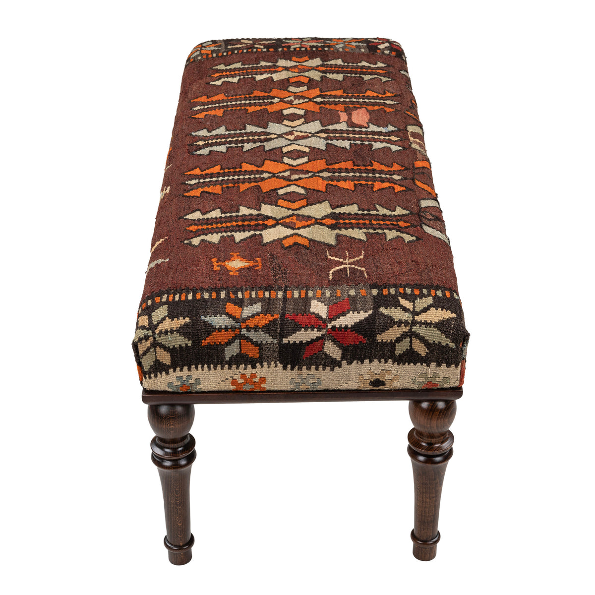 Handmade Vintage Kilim Upholstered Wooden Ottomans Benches