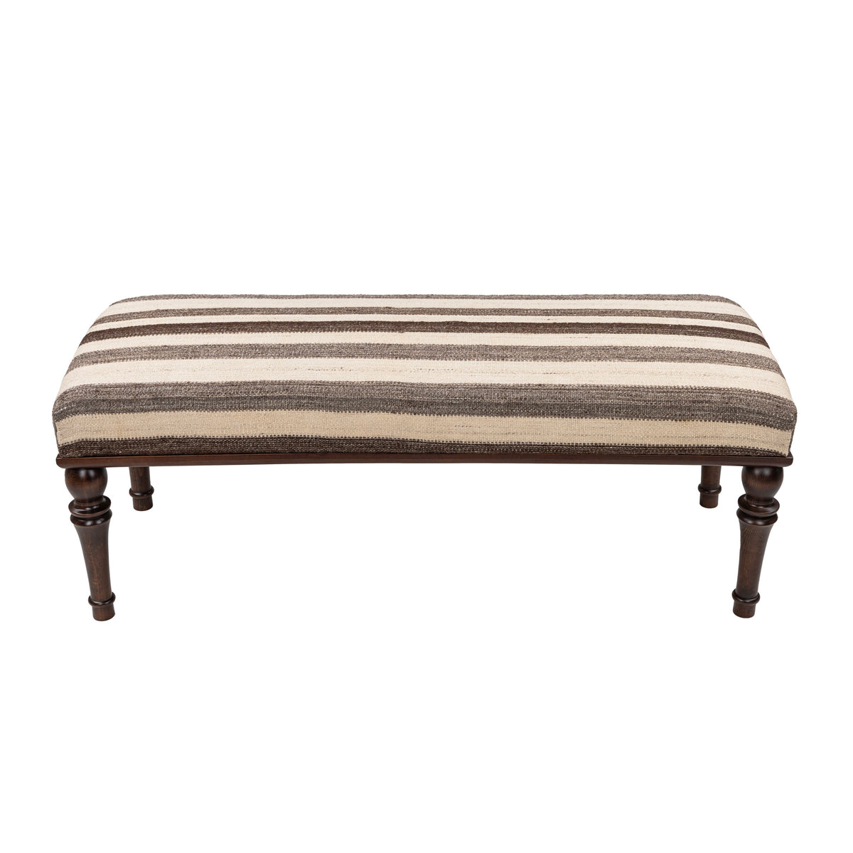 Neutral Striped Upholstered Vintage Kilim Entryway - Bedroom - Living Room Bench