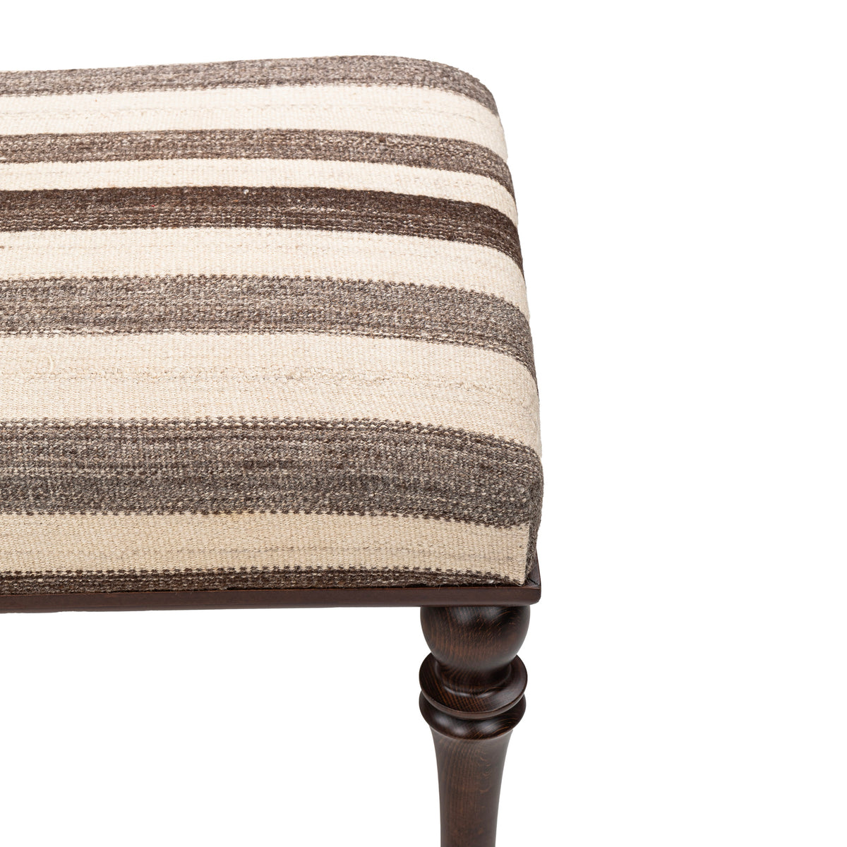 Neutral Striped Upholstered Vintage Kilim Entryway - Bedroom - Living Room Bench