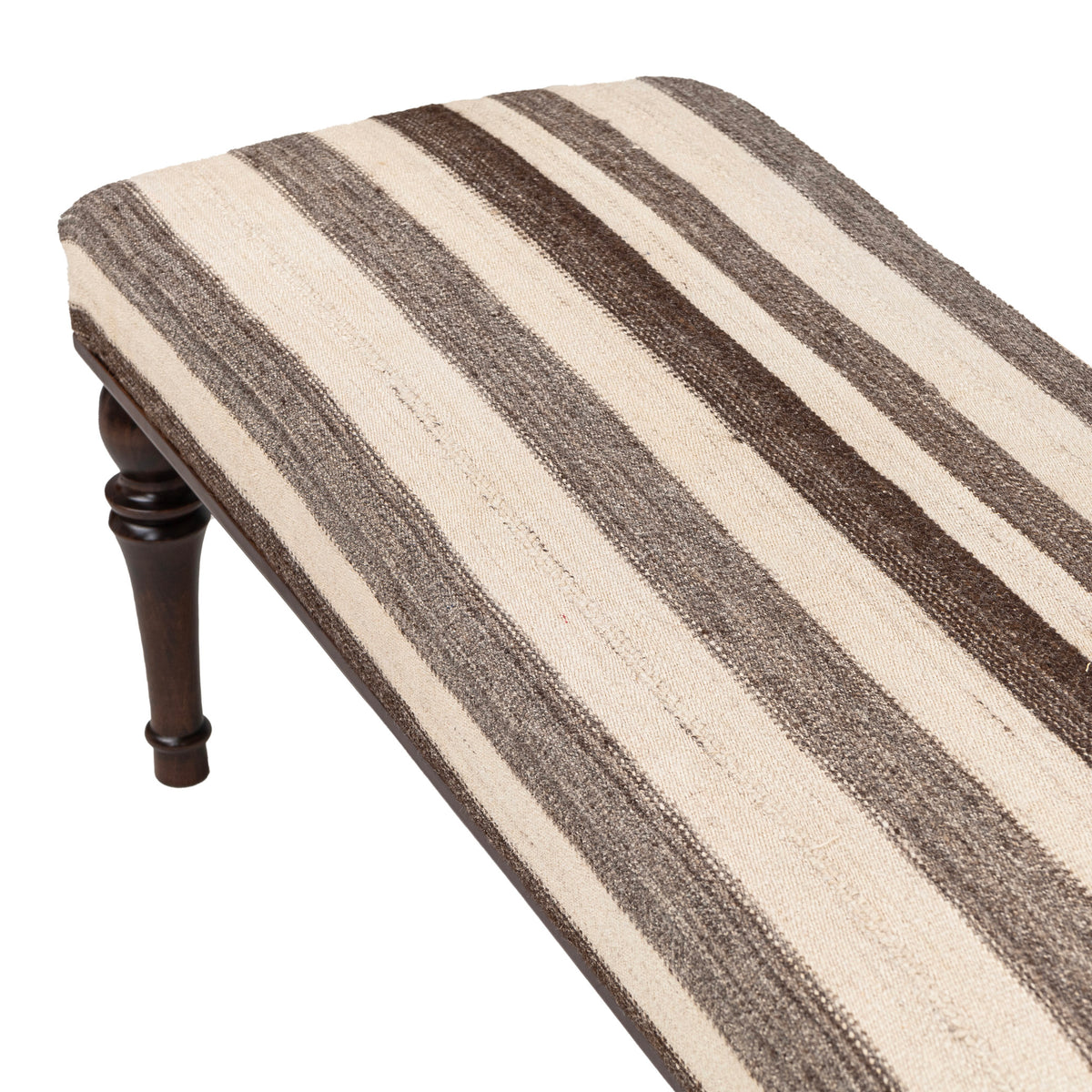 Neutral Striped Upholstered Vintage Kilim Entryway - Bedroom - Living Room Bench