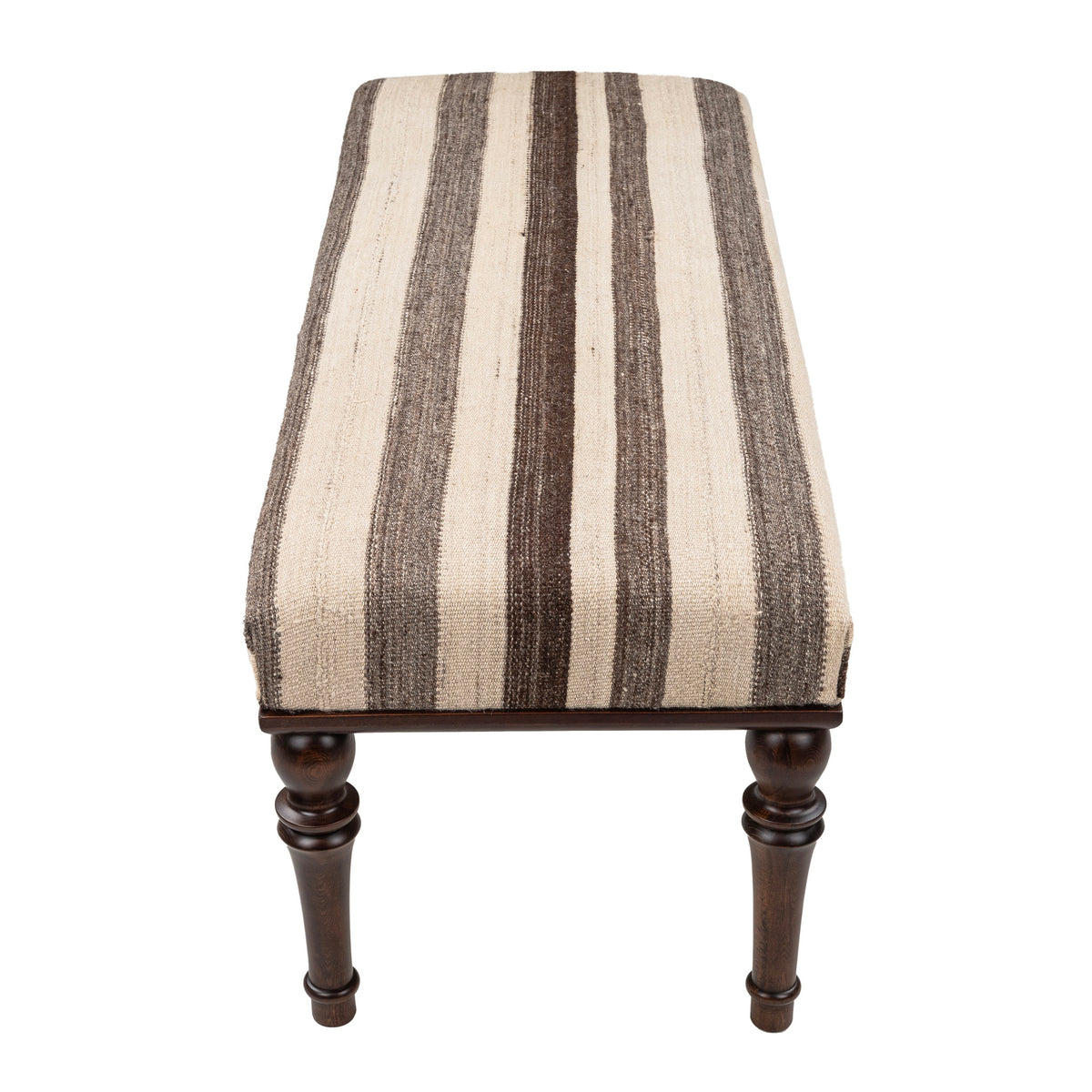 Neutral Striped Upholstered Vintage Kilim Entryway - Bedroom - Living Room Bench