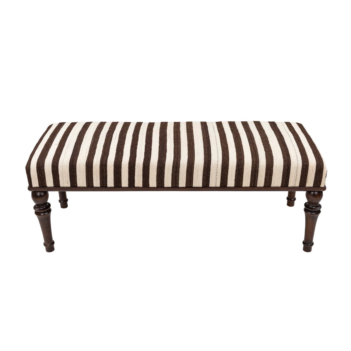 Neutral Striped Kilim Upholstered Bedroom - Entryway Wooden Bench