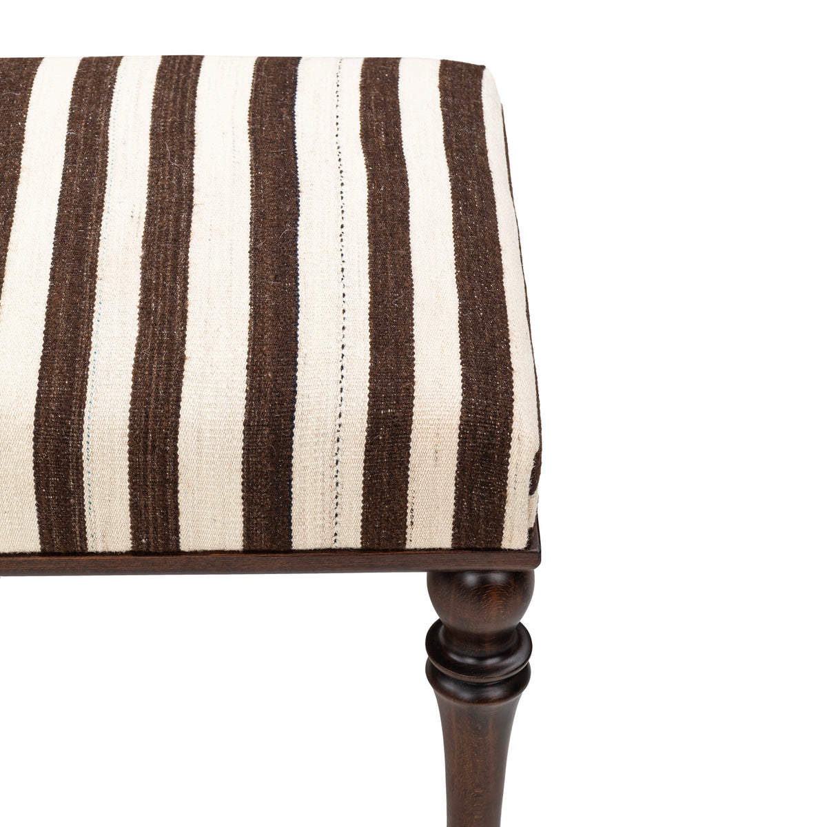 Neutral Striped Kilim Upholstered Bedroom - Entryway Wooden Bench