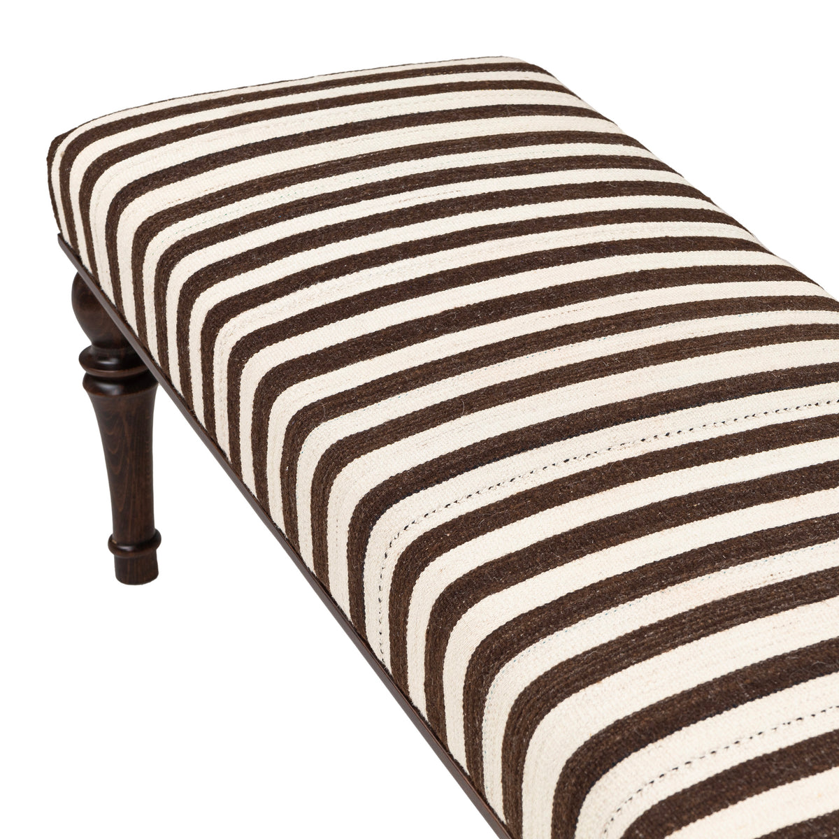 Neutral Striped Kilim Upholstered Bedroom - Entryway Wooden Bench