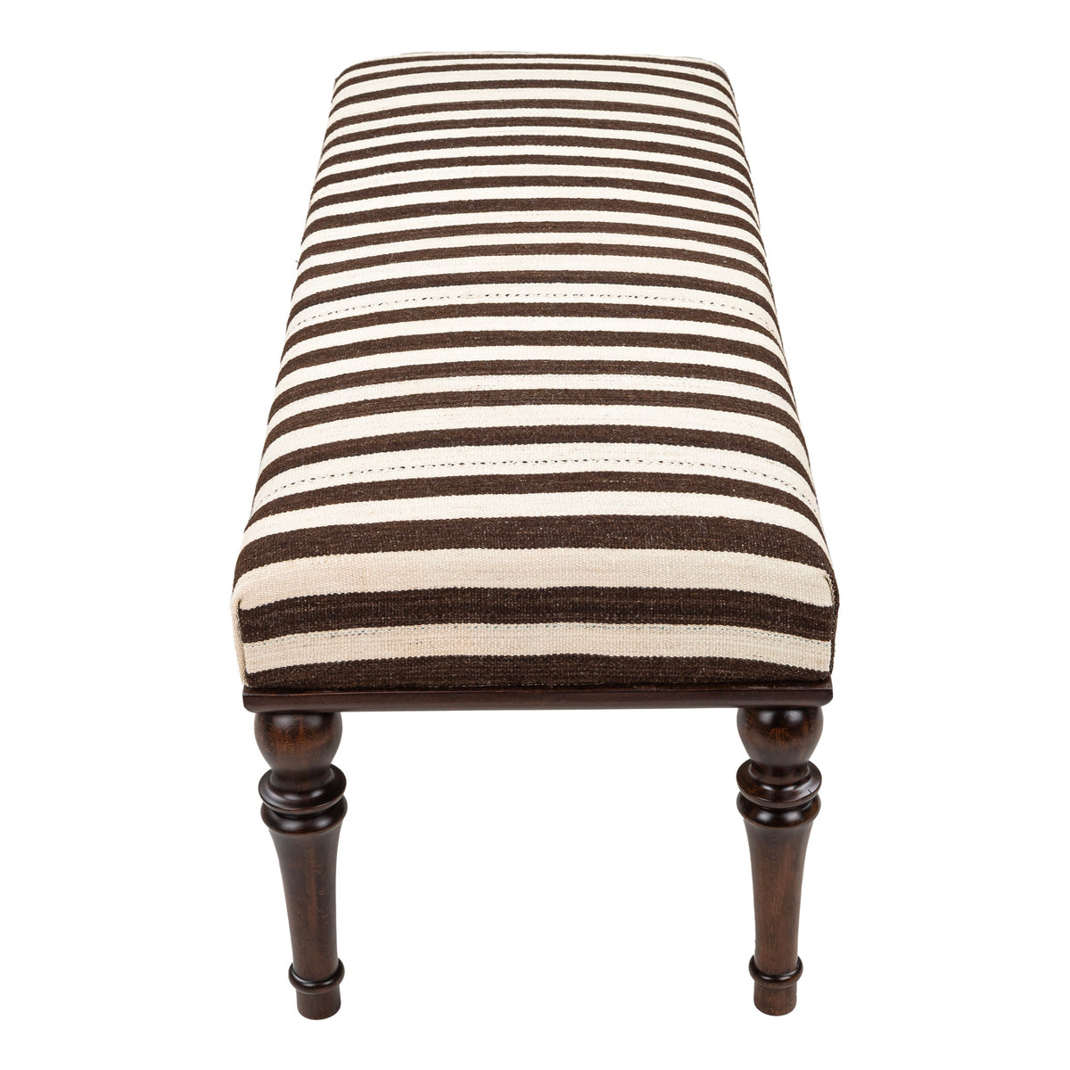 Neutral Striped Kilim Upholstered Bedroom - Entryway Wooden Bench