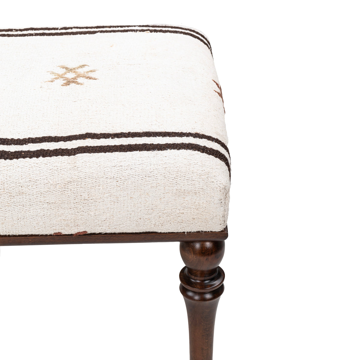 Neutral Vintage Kilim Upholstered Wooden Ottoman Bench