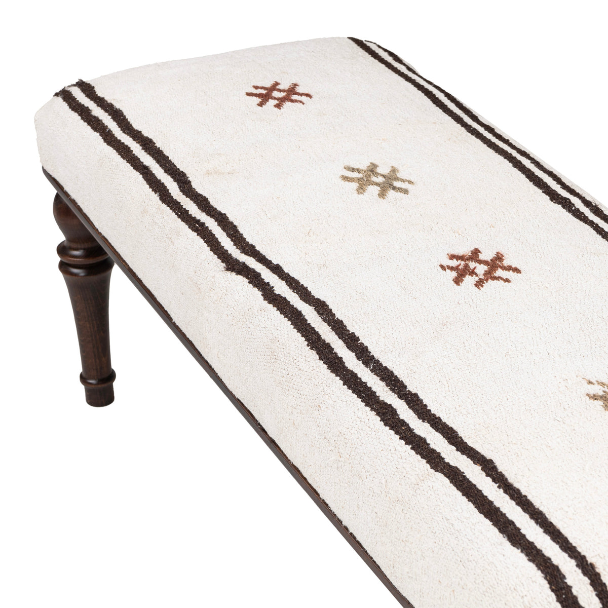 Neutral Vintage Kilim Upholstered Wooden Ottoman Bench