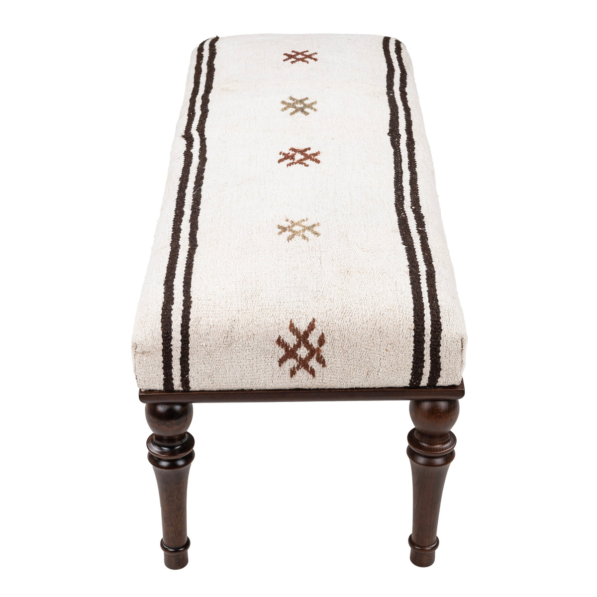 Neutral Vintage Kilim Upholstered Wooden Ottoman Bench