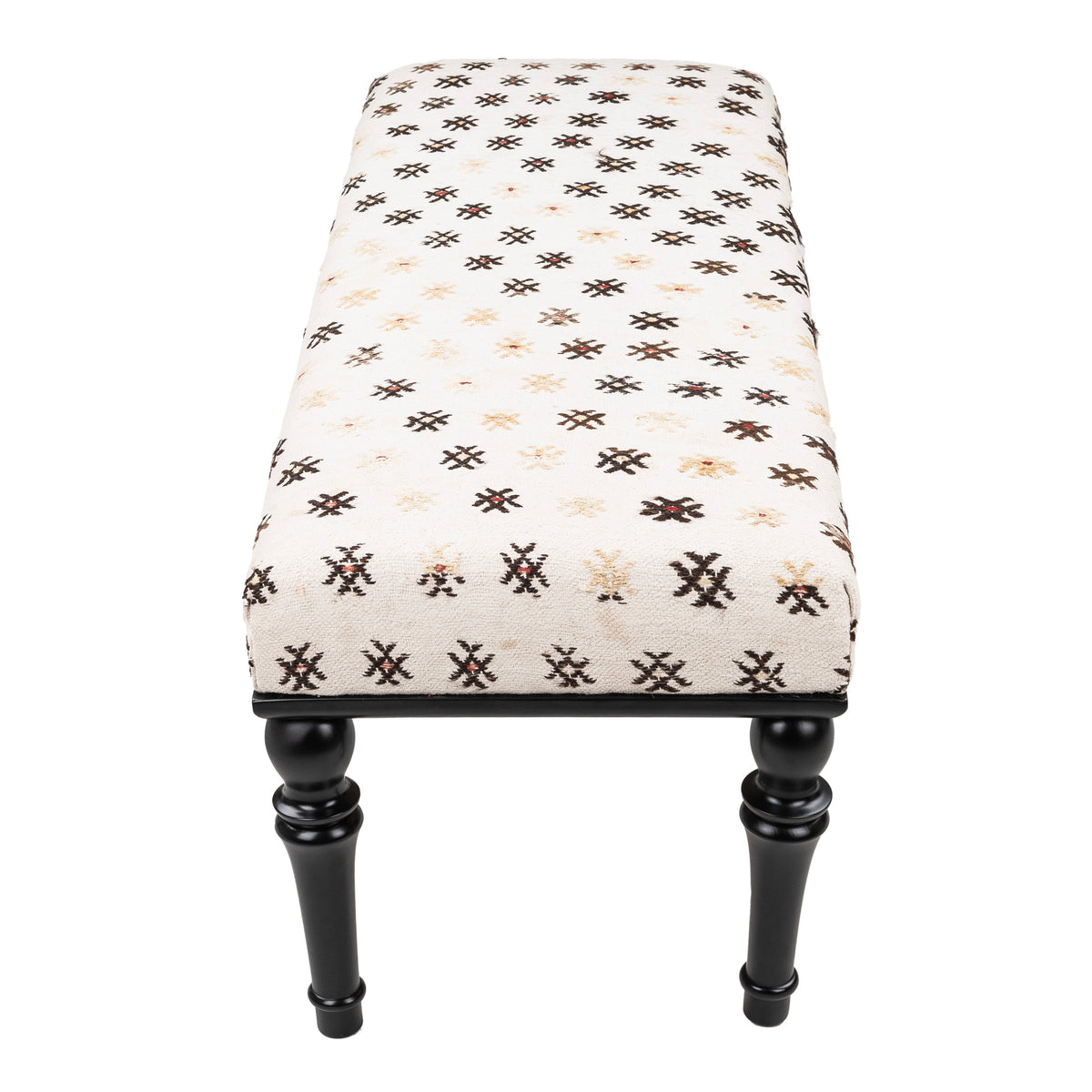 Neutral Vintage Kilim Upholstered Handmade Wooden Ottomans