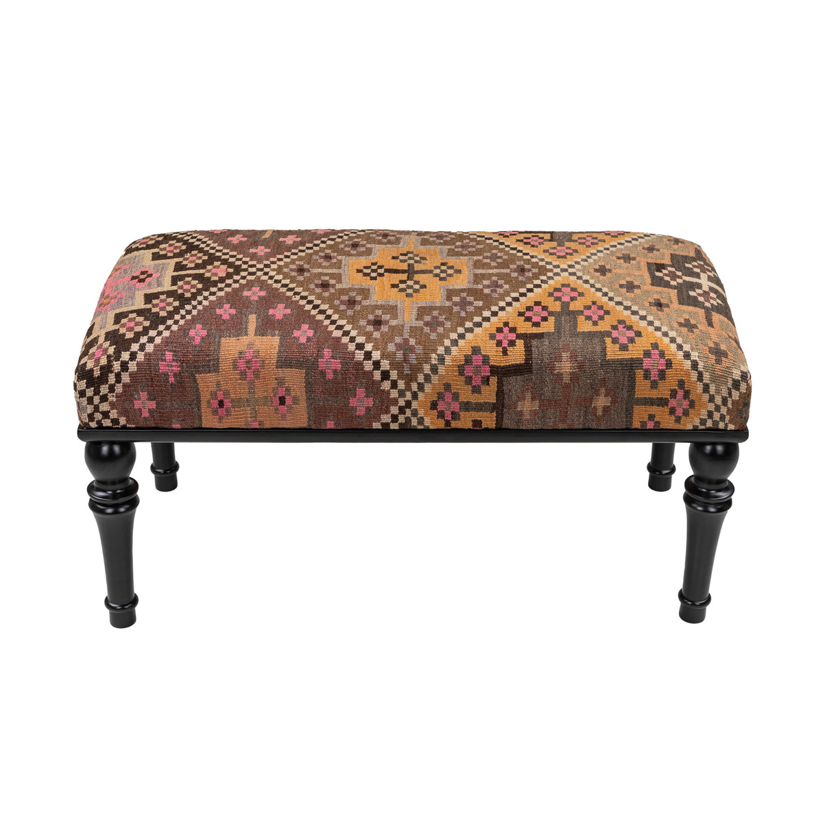 Vintage Kilim Upholstered Bedroom - Entryway Wooden Bench