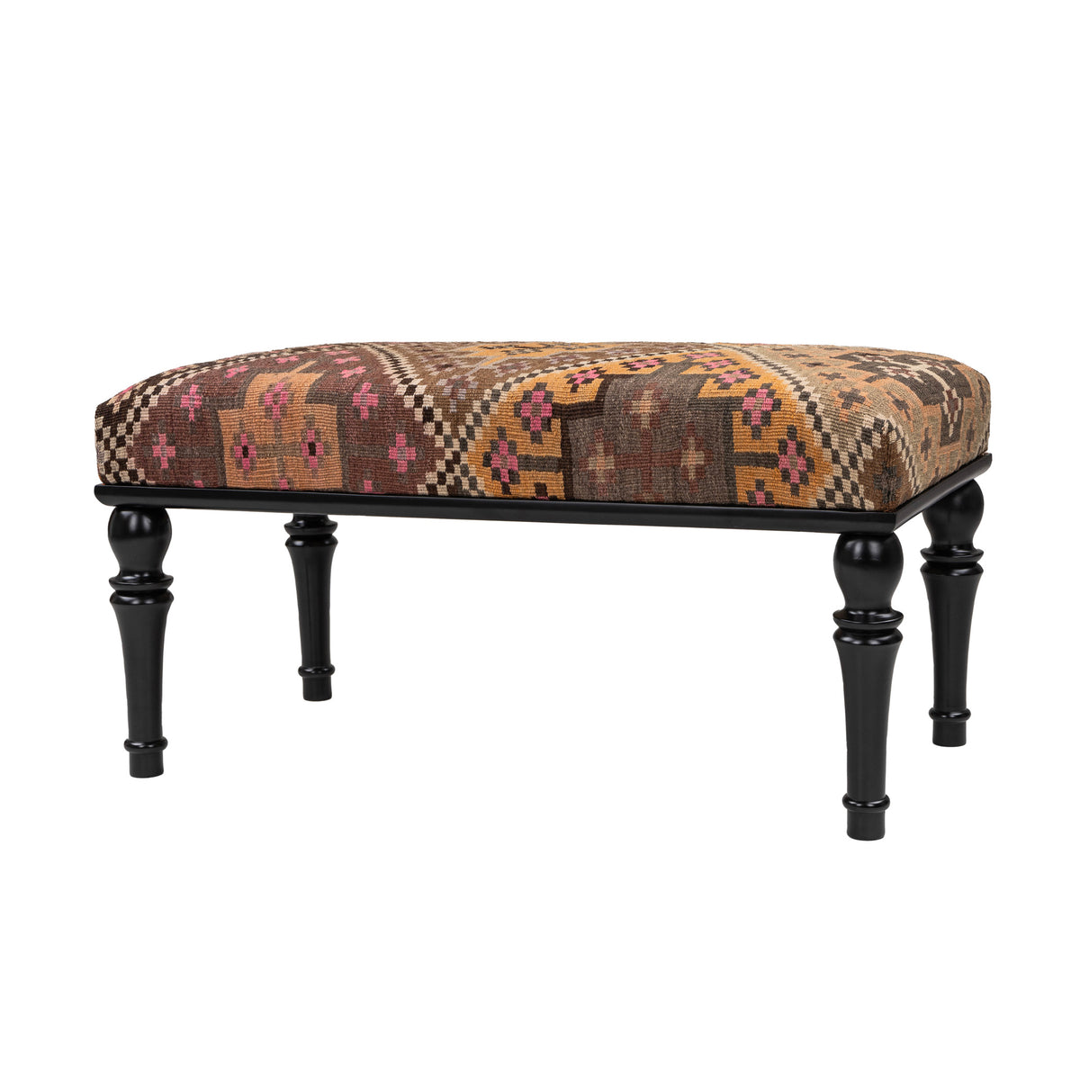 Vintage Kilim Upholstered Bedroom - Entryway Wooden Bench