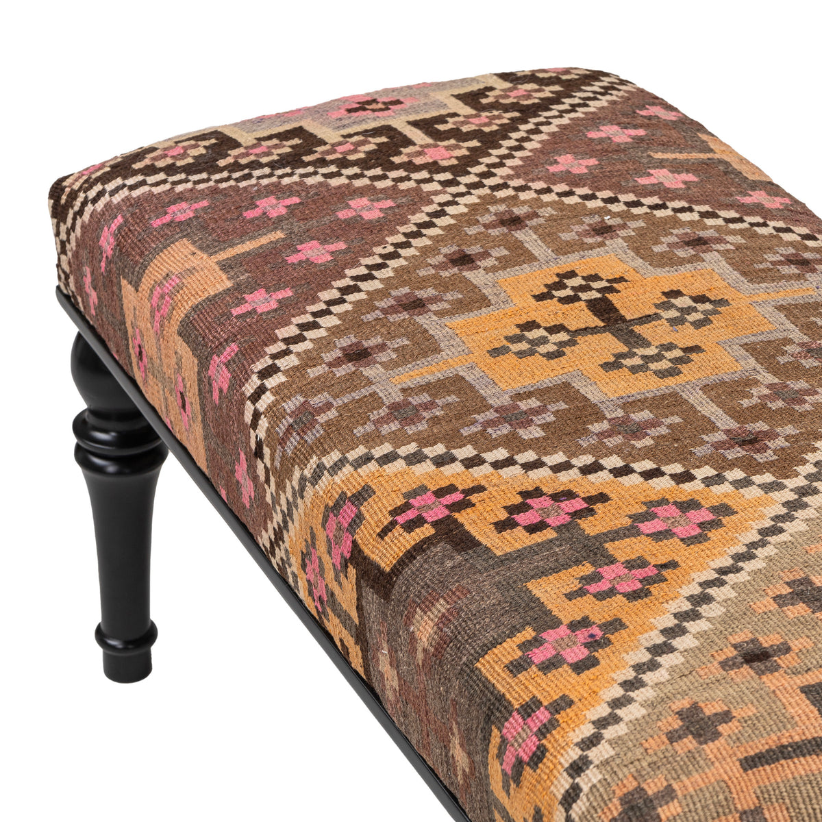 Vintage Kilim Upholstered Bedroom - Entryway Wooden Bench