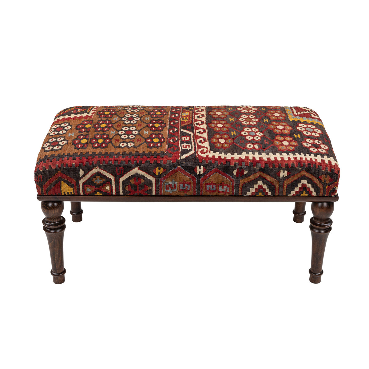 Upholstered  Oriental Kilim One-of-a-Kind Wooden Bench