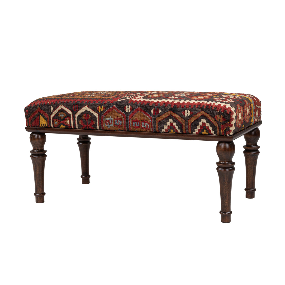 Upholstered  Oriental Kilim One-of-a-Kind Wooden Bench