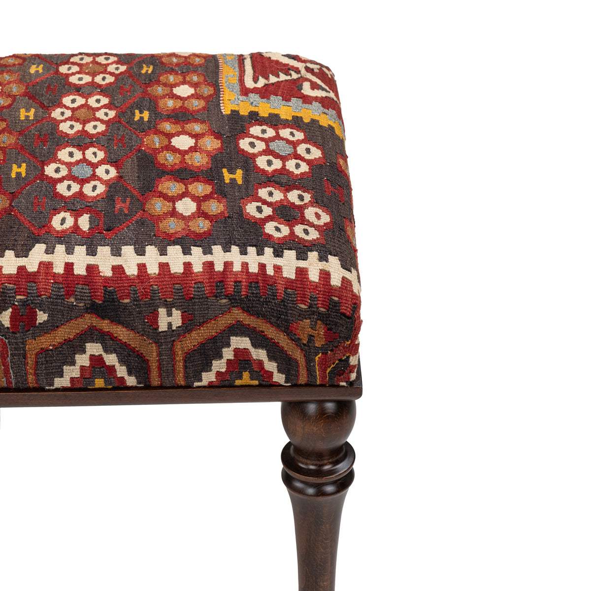 Upholstered  Oriental Kilim One-of-a-Kind Wooden Bench