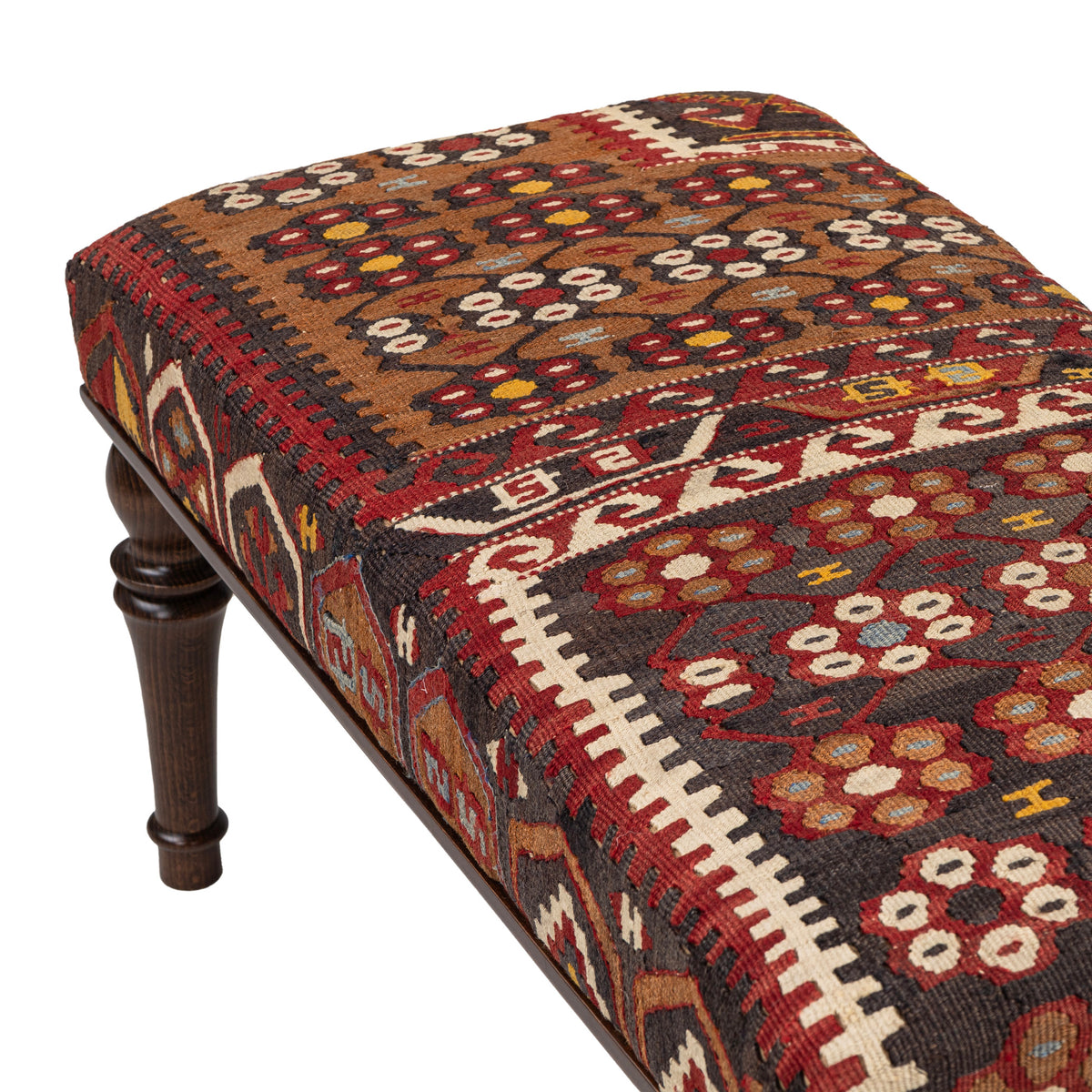 Upholstered  Oriental Kilim One-of-a-Kind Wooden Bench