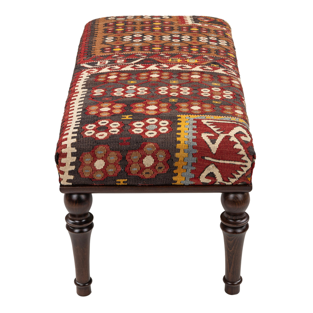 Upholstered  Oriental Kilim One-of-a-Kind Wooden Bench