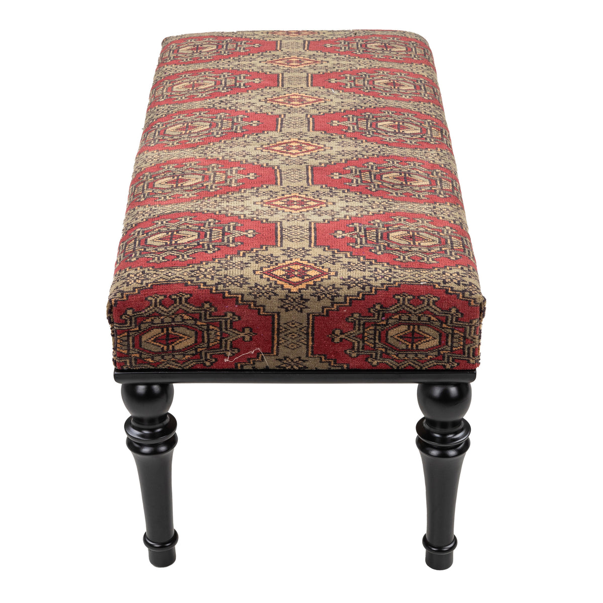 Handmade Upholstered Oriental Red Green Rug Wooden Ottoman - Bench