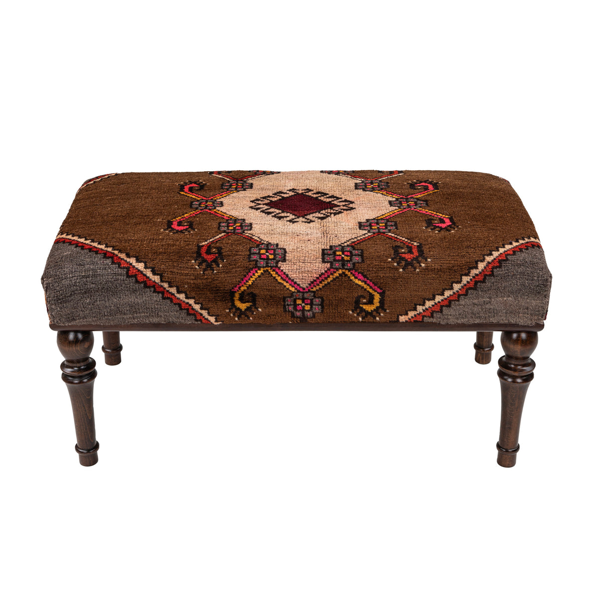 Handmade Upholstered Oriental Rug Wooden Ottoman - Bench