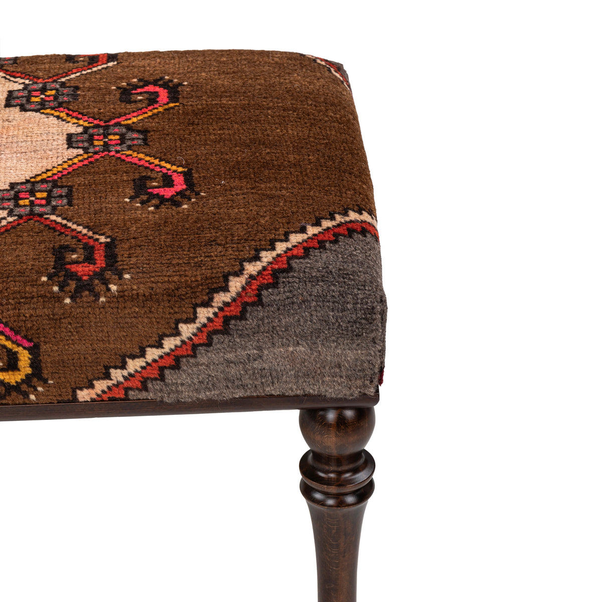 Handmade Upholstered Oriental Rug Wooden Ottoman - Bench