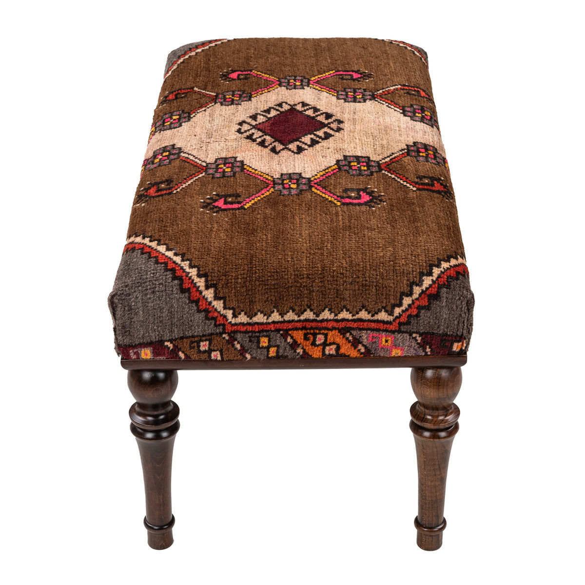 Handmade Upholstered Oriental Rug Wooden Ottoman - Bench