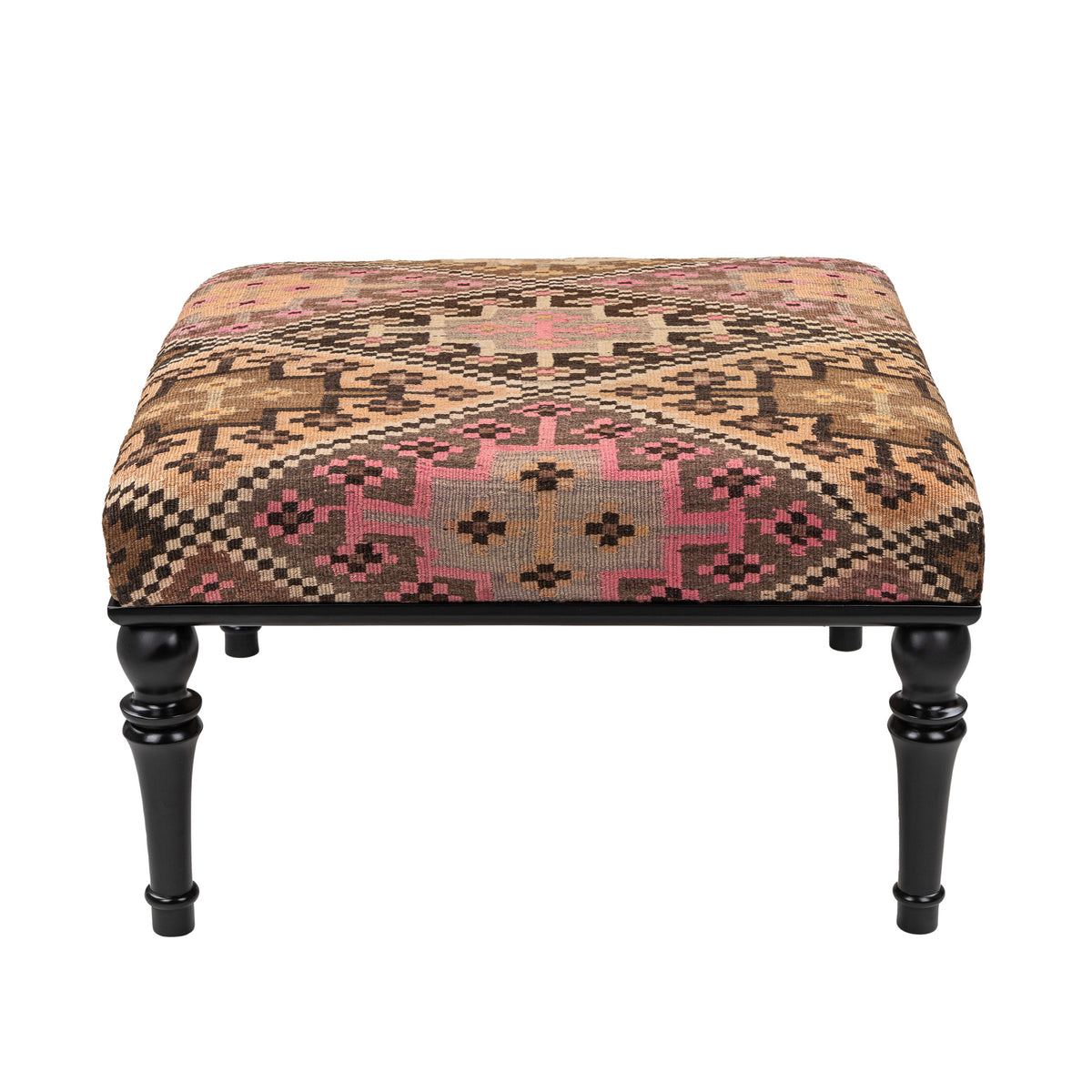 Handmade Vintage Coffee Table – Upholstered with Vintage Kilim, Solid Wood, and Easy Assembly