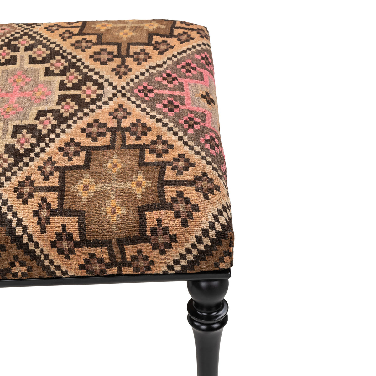 Handmade Vintage Coffee Table – Upholstered with Vintage Kilim, Solid Wood, and Easy Assembly