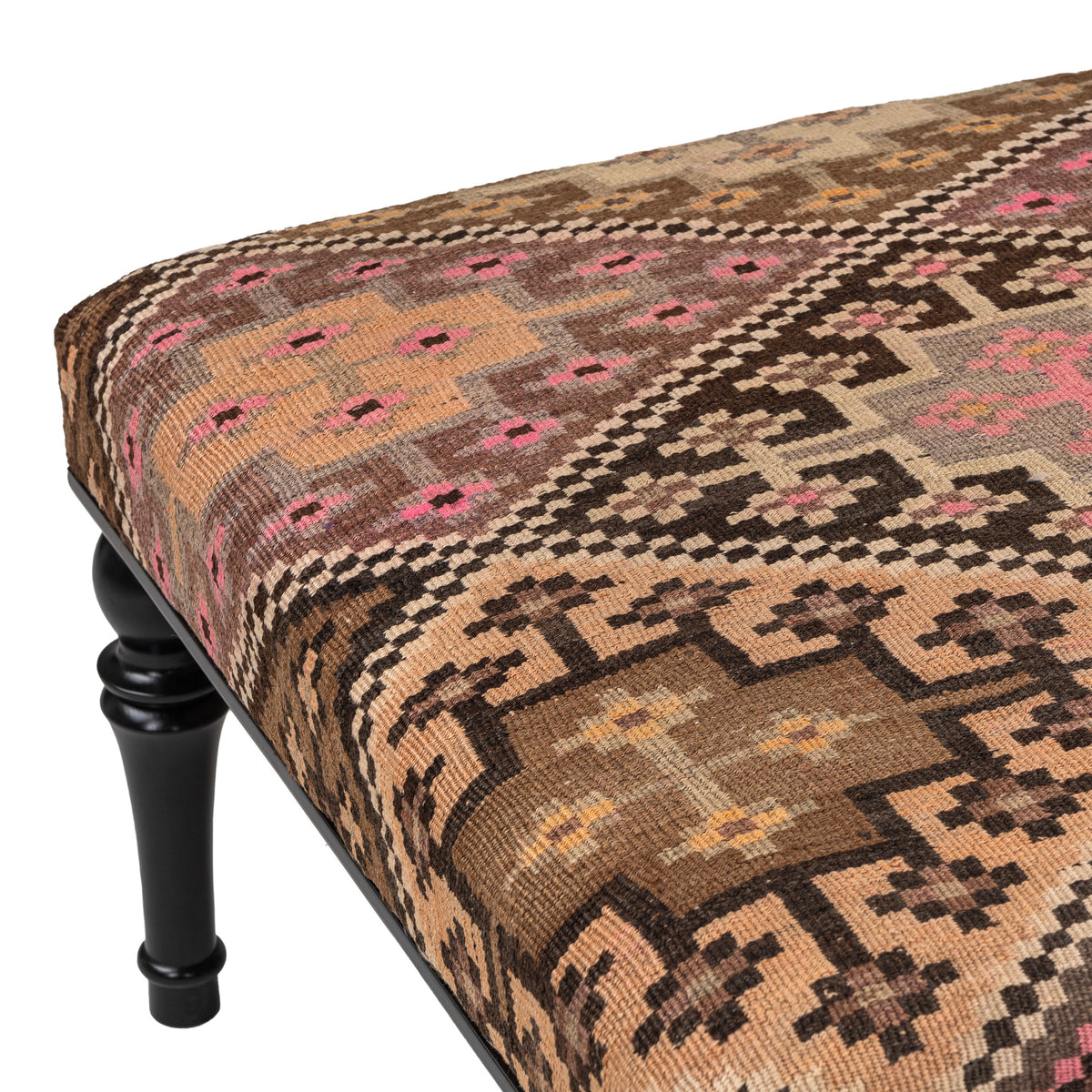 Handmade Vintage Coffee Table – Upholstered with Vintage Kilim, Solid Wood, and Easy Assembly