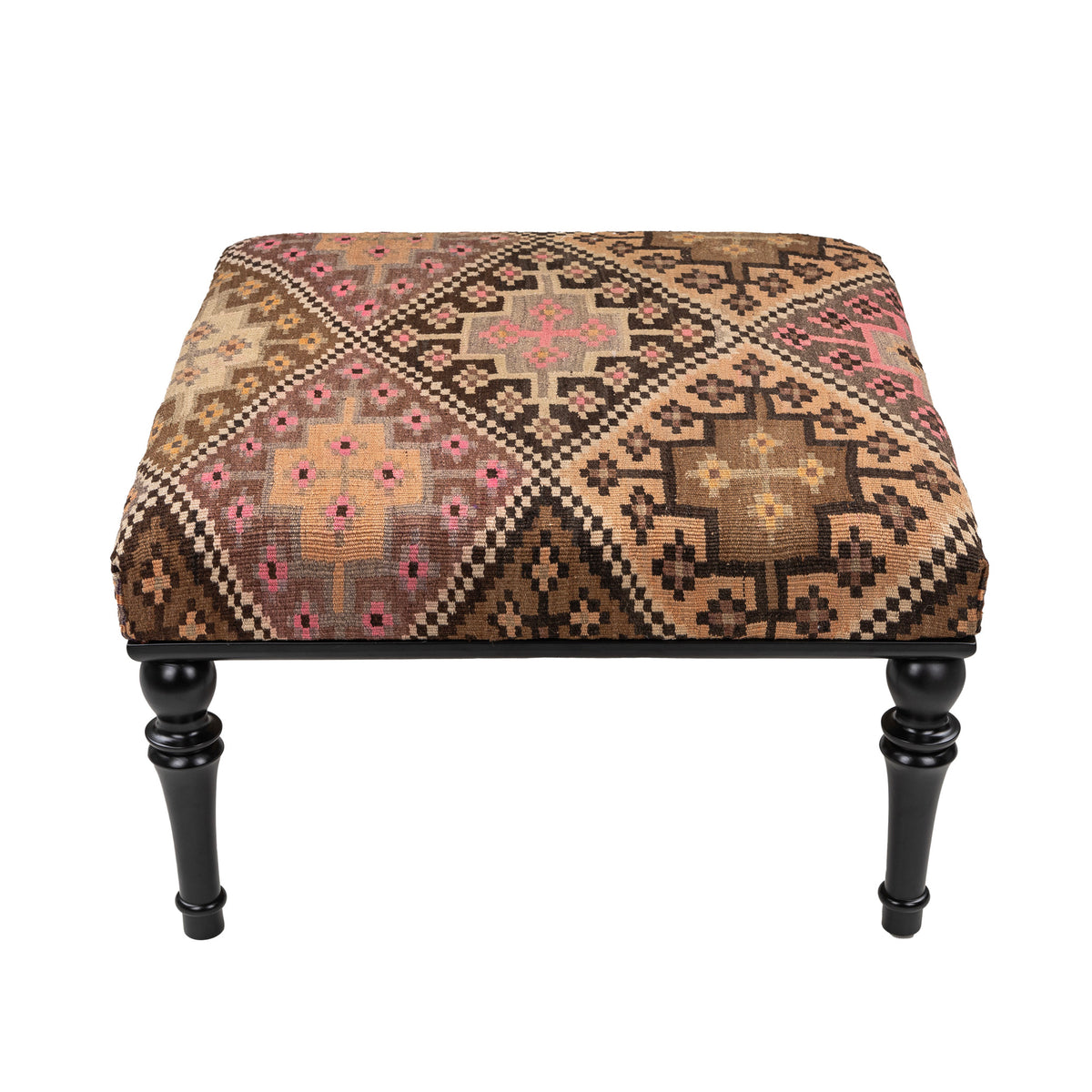 Handmade Vintage Coffee Table – Upholstered with Vintage Kilim, Solid Wood, and Easy Assembly