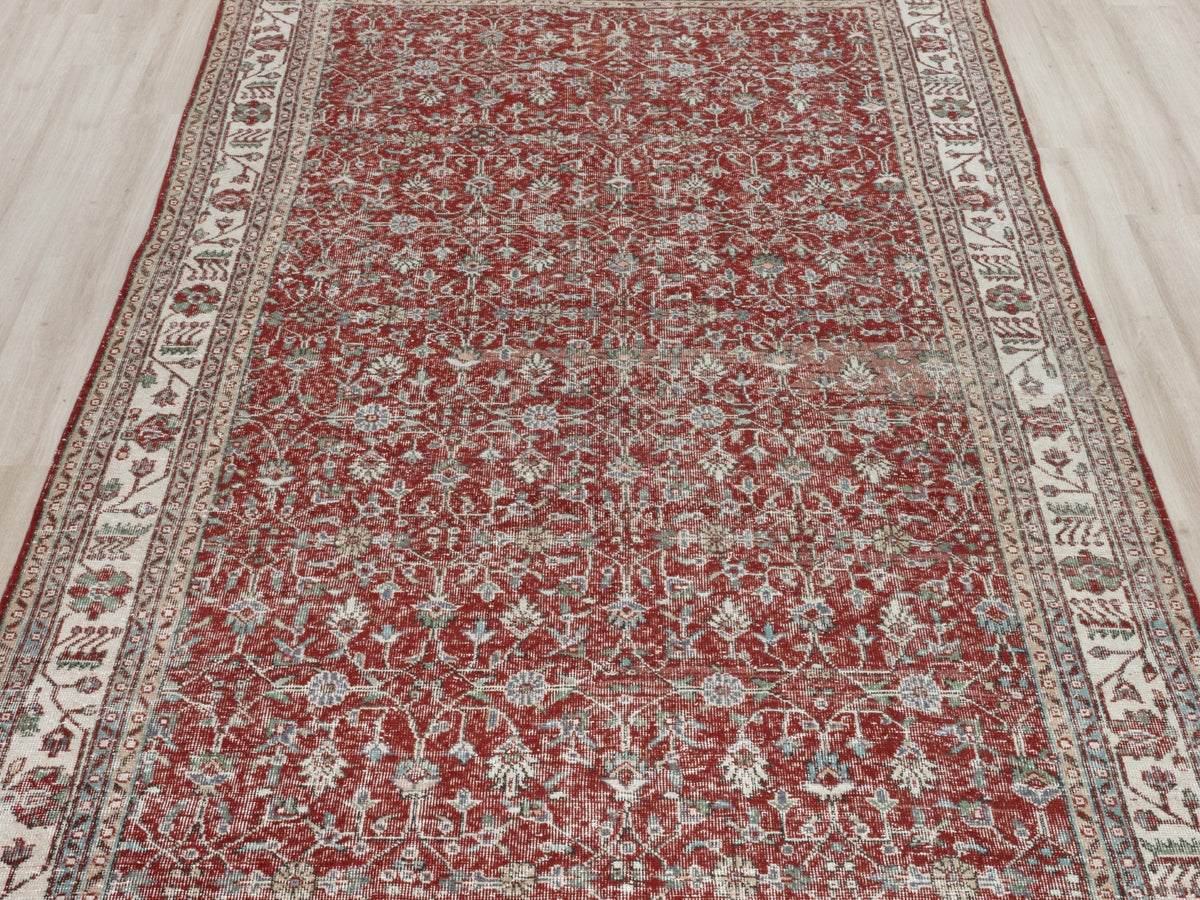 6'7" x 10'9" Vintage Turkish Red Area Rug