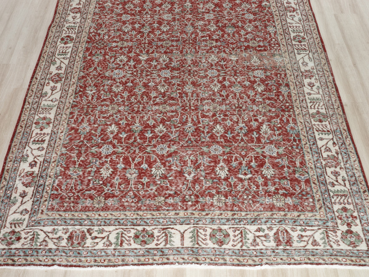 6'7" x 10'9" Vintage Turkish Red Area Rug