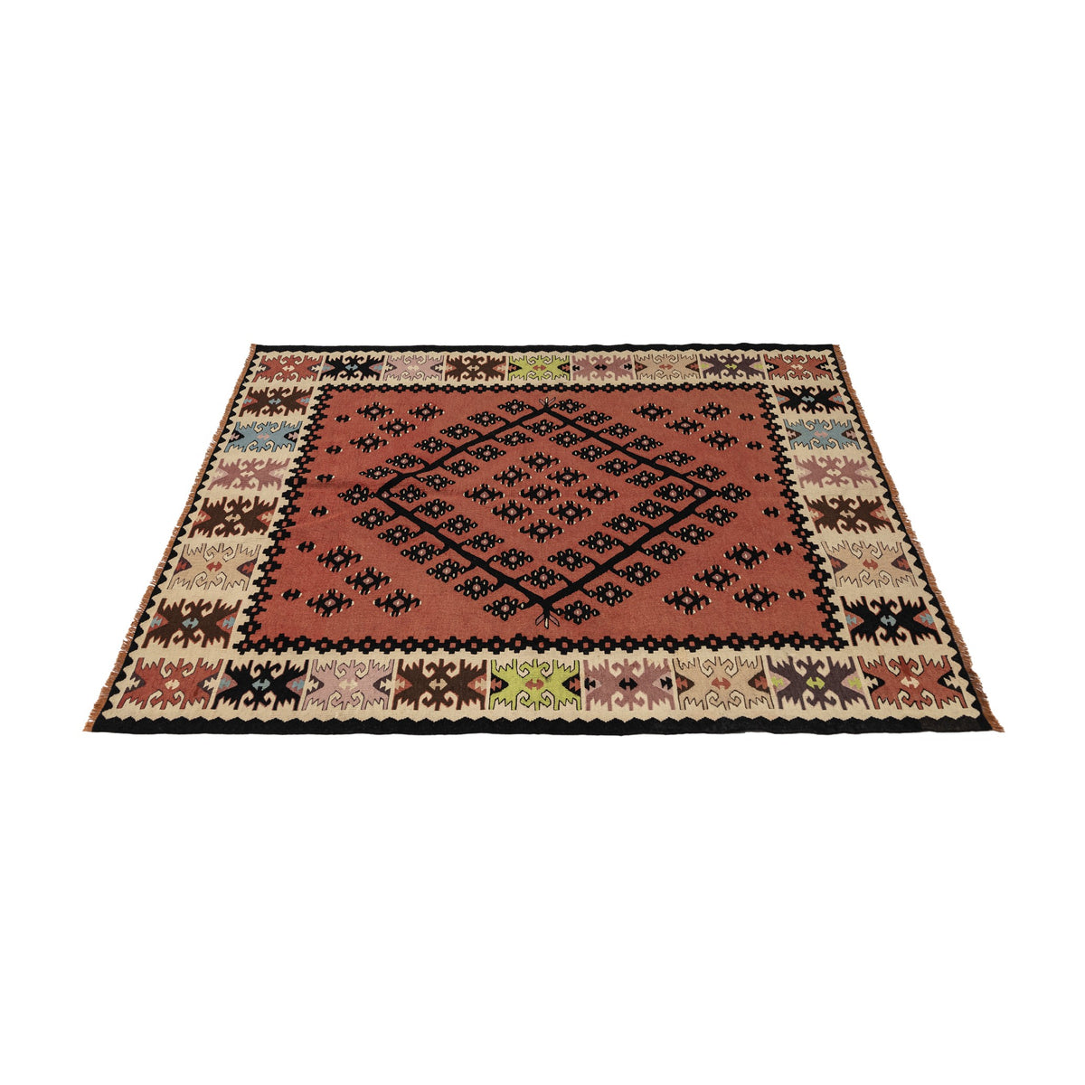 Dolisenos - (4'2'' x 4'9'') Vintage Turkish Kilim