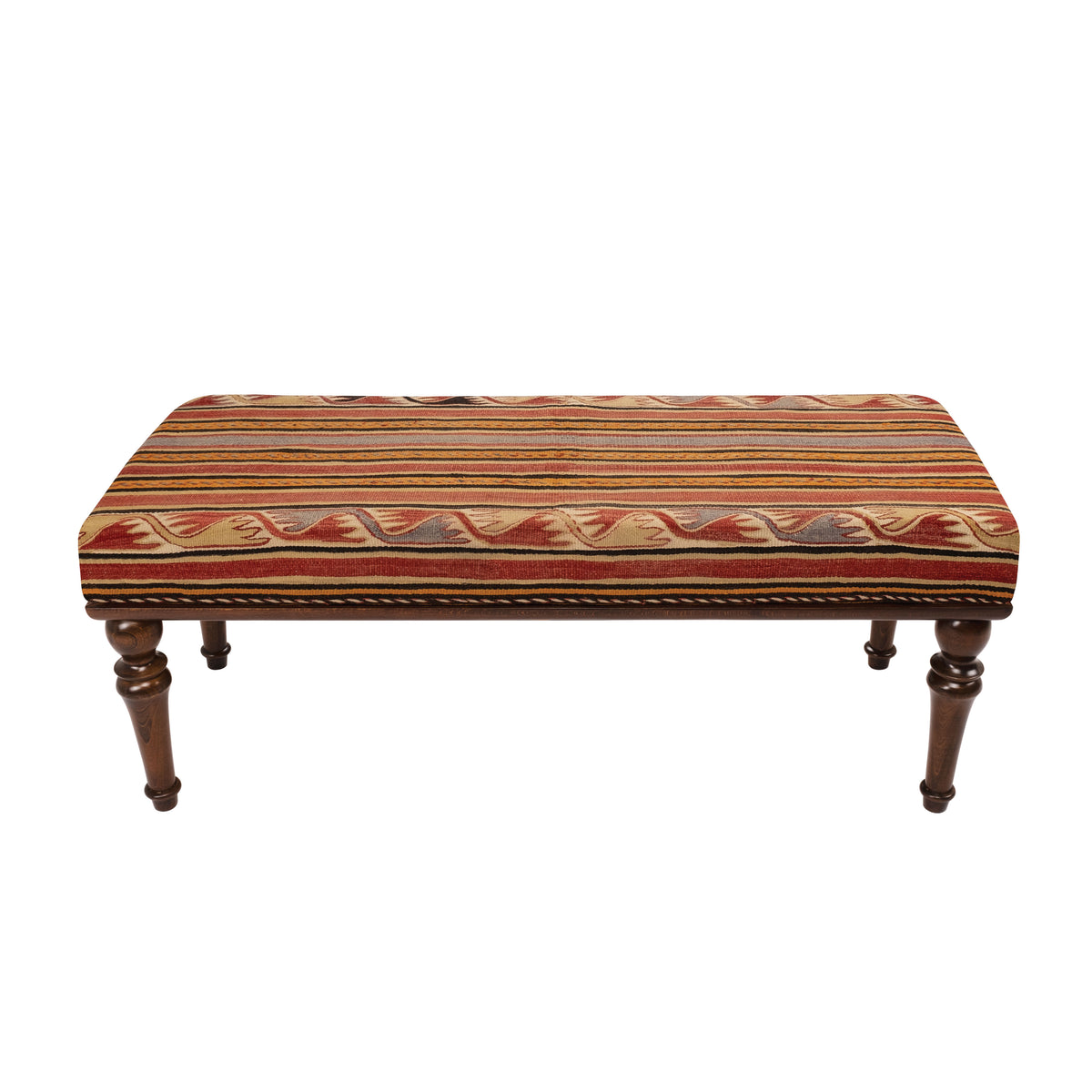 Handmade Vintage Kilim Upholstered Wooden Ottomans