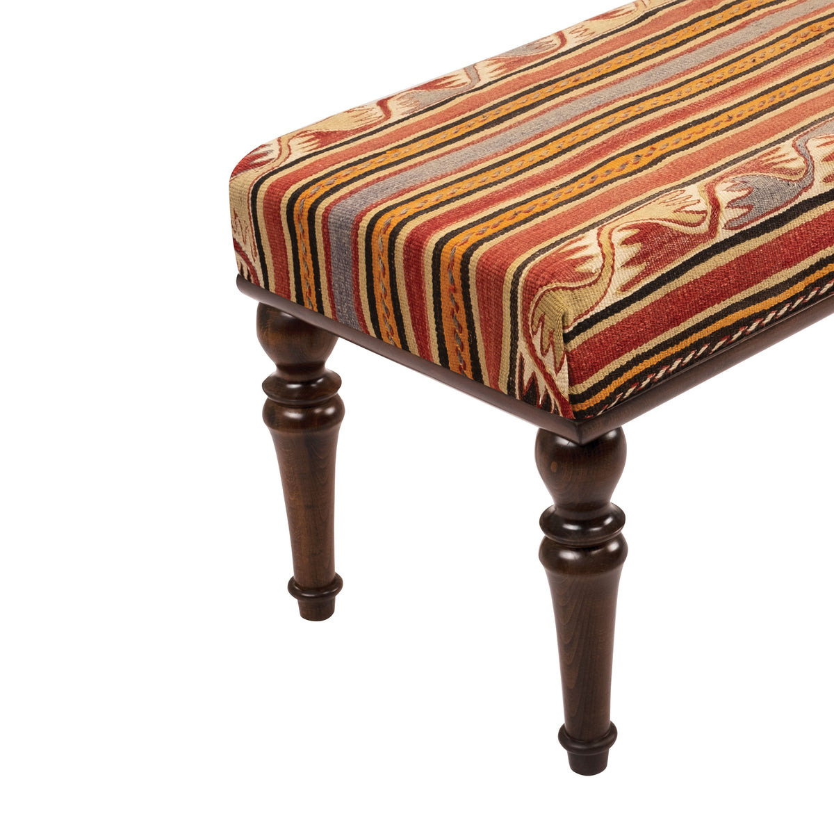 Handmade Vintage Kilim Upholstered Wooden Ottomans