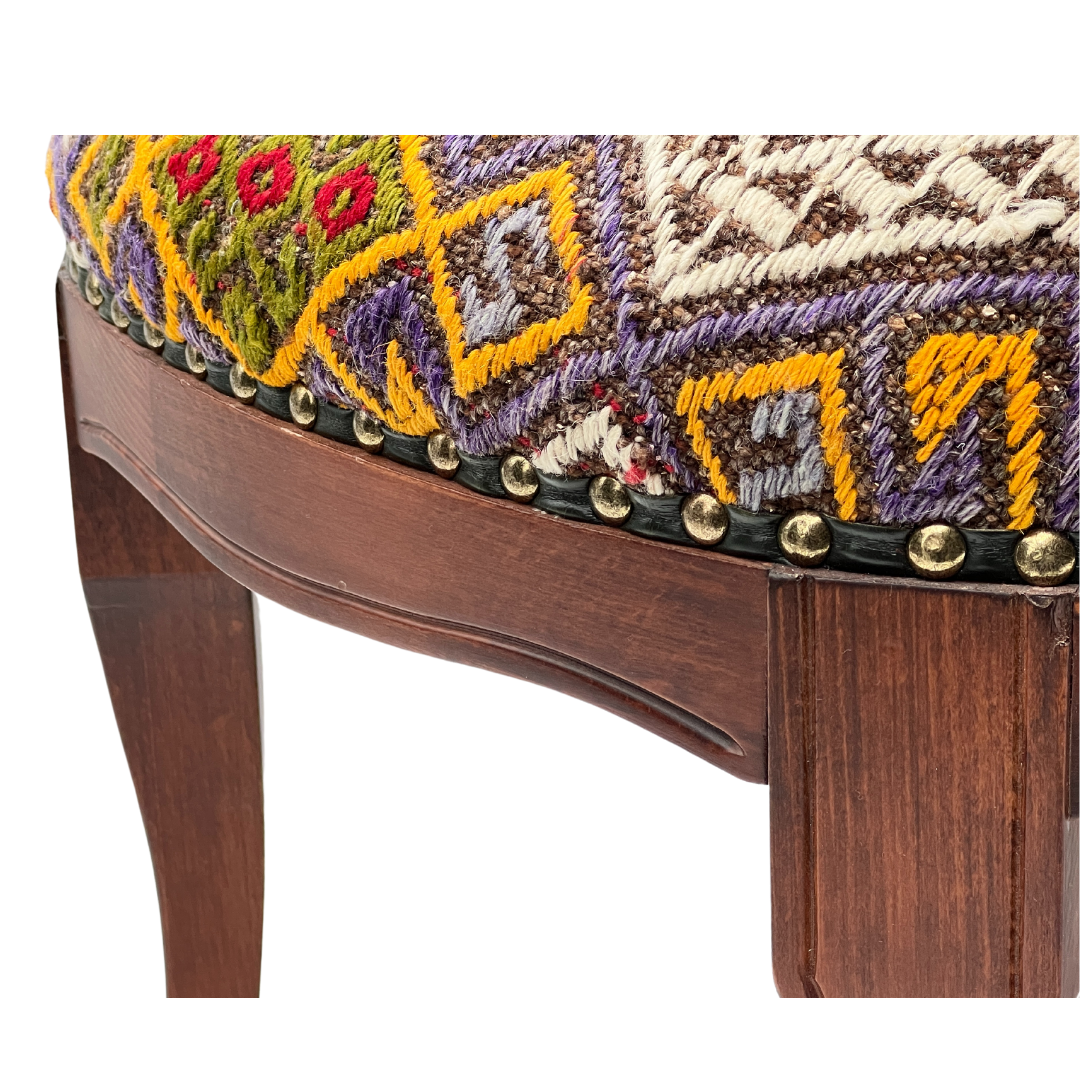 Handmade Vintage Kilim Upholstered Wooden Footstool