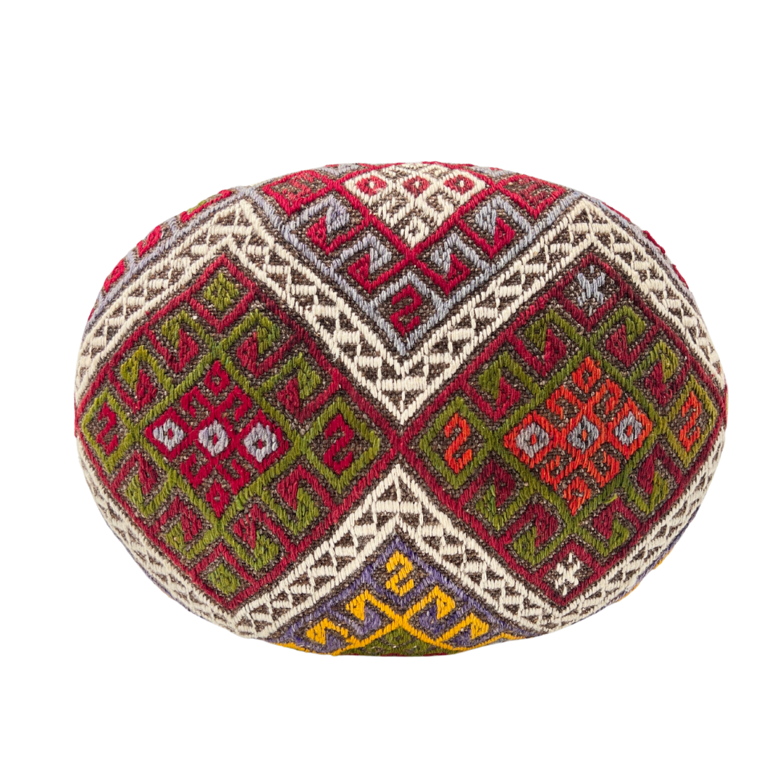 Handmade Vintage Kilim Upholstered Wooden Footstool